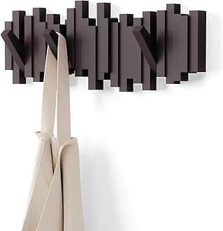 Sticks Wall-Mounted Coat Rack Rail Hook with 5 Retractable Pegs – Modern, Space-Saving Storage Organizer, Espresso