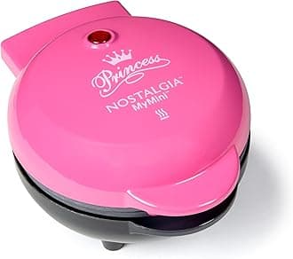 MyMini Princess Icons Shape Electric Waffle Maker, 5-Inch Non-Stick Griddle for Waffles, Hash Browns, Eggs, and More, Pink