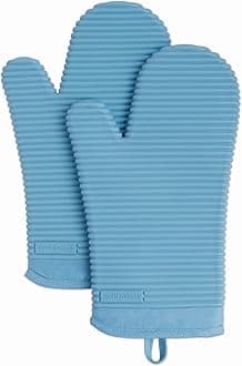 Ribbed Soft Silicone Oven Mitt 2-Pack Set, 7.5"x13", Blue Velvet
