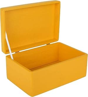 Creative Deco Large Yellow Plain Wooden Storage Box with Lid | 30x20x14cm (+/-1 cm) | Hinged Lid | Gift Christmas Xmas Box Kitchen Storage | ROUGH & UNSANDED Wood Keepsake Memory Craft Chest