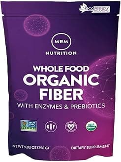 MRM Nutrition Whole Food Organic Fiber | with Enzymes + Prebiotics | Insoluble + Soluble fibers | Digestive Health + Regularity | 6g Fiber per Serving | 32 Servings