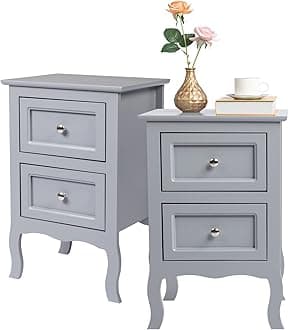 Gray Nightstand Set of 2, Nightstands with 2 Drawers, Bed Side Table/Night Stand, Small Nightstand for Bedroom, Small Spaces, College Dorm, Kids’ Room, Living Room, Wood, 16W x 12D x 24H, Grey