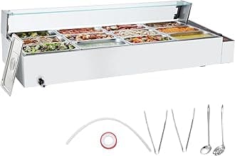 VEVOR12-Pan Commercial Food Warmer, 12 x 8QT Electric Steam Table with Glass Cover, 1700W Countertop Stainless Steel Buffet Bain Marie 86-185°F Temp Control for Catering, Restaurants, Silver
