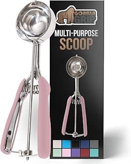 GORILLA GRIP Stainless Steel Multipurpose BPA-Free Spring Scoop, 4 TBSP, Melon Ballers, Cookie Dough Scoops, Perfect Portion Sizes, Easy Squeeze and Clean Release, Scooper Size 16, Pink