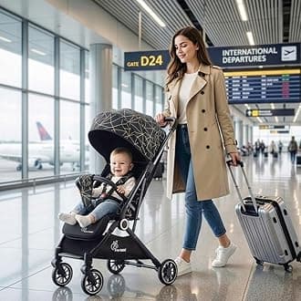 R for Rabbit Pocket Air Stroller|Portable Travel Friendly Pre Installed Stroller & Pram for Newborn Baby Boys & Girls of Age 0 to 3 Years (Black)