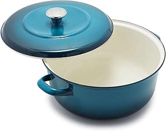 Sponsored Ad - 7QT Round Dutch Oven Casserole Pot with Lid, European Crafted Enameled Iron Stockpot, Induction & All Cooktops, Braising, Stews, Roasting, Slow Cooking, Sourdough, Aegean Teal