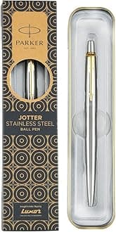 Parker Jotter Stainless Steel Gold Trim Ball Pen| Ink Color- Blue | Gift For Employees | Leading Pen For Corporate