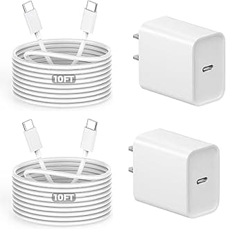 10Foot USB C Charger for iPhone 16 Charger, 2Pack 20W Type C Charging Block Long 10FT USB C Cord Cable Fast Charging for Apple iPhone 16/16e/16 Pro/16 Plus/16 Pro Max/15/15 Plus, iPad mini/iPad Air