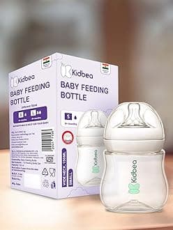 Kidbea® Natural Baby Feeding Bottle 150 ML | Wide Neck, Soft Silicone Nipple, BPA-Free, Leak-Proof, Ideal for Newborn & Infant Babies (Pack of 1)
