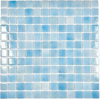 Tenedos Blue Recycled Glass Mosaic Tile Square 7/8 Inch Pattern for Kitchen Backsplash, Swimming Pool Tile, Bathroom Wall, Accent Wall (Not Peel and Stick Tile) (Sample Swatch, Sky Blue)