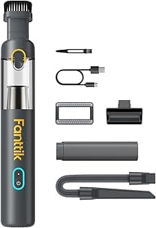 Fanttik Slim V8 Mate Cordless Car Vacuum Suction Power 12000Pa, Portable Mini Vacuum with Flexible Hose and Pet Brush, Type-C Charge, Portable Vacuum for Car, Office Desk, Keyboards, Gray