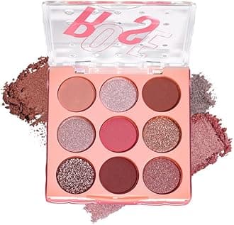 9-Color Rose Nude Brown Eyeshadow Palette – Matte Shimmer Glitter Mauve Pink Burgundy Eye Shadow Kit, High Pigment Blendable Long-Lasting Warm Neutral Soft Glam Makeup Palette for Daily Wear & Travel