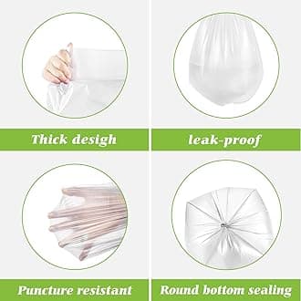 Teivio 1.8 Gallon 180 Counts Strong Trash Bags Garbage Bags, Bathroom Trash Can Bin Liners, Small Plastic Bags for home office kitchen, Clear