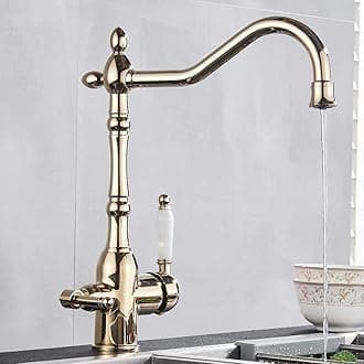 Faucets Kitchen Sink Faucet for Bar Farmhouse Commercial, Gold Kitchen Filter Pure Water 360 Rotation Kitchen Sink Crane, Dual Handle Dual Water Function Mode Filter Mixer Taps(Gold)