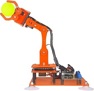 5-DOF Robotic Arm Kit Compatible with Arduino IDE, Programmable DIY Coding STEM Educational 5 Axis Robot Arm with OLED Display Processing Code and Tutorials - Orange