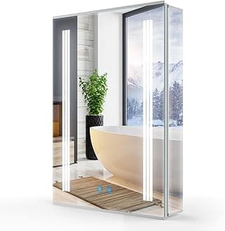 Bathroom Mirror Cabinets with Shaver Socket and Lights, 50x70cm Wall Mounted illuminated Mirrored Cabinet with Built-in LED Lighting, Anti-fog, Touch Switch, Glass Shelves, Aluminum Frame