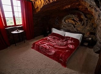 SOLARON Korean Super Thick Heavy Weight Ultra Silky Soft Mink Heavy Duty Reversible Blanket Bed comforters bedspreads Bedding Comforter King or Queen(King, Dragon Burgundy)