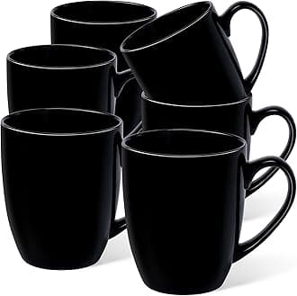 Urbanstrive 16 oz Large Coffee Mugs Set of 6 Ceramic Coffee Mug White Coffee Cups Tea Cups Idea Gift for Women Men House Warming Gifts New Home Office, Black 6 Pack