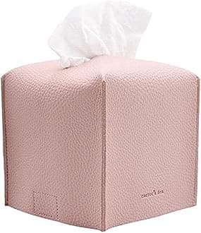Carrot's Den Tissue Box Cover Holder with Bottom/PU Leather Decorative Organizer for Bathroom, Car, Office/Modern Home Decor (Baby Pink, Square)