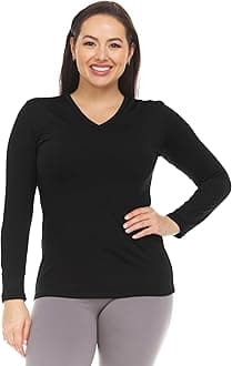 Thermal Shirts for Women V Neck Long Sleeve Winter Tops Thermal Undershirt for Women, Black, Medium
