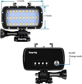Suptig Waterproof Light Underwater Light Diving Light for Gopro Hero 13 Hero 12 11 10 9 8 7 6 5 4 3 2 DJI Osmo Akaso Insta 360 Canon Nikon Sony Olympus SLR Camera Waterproof 180 Ft (55m)