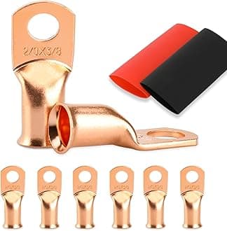 Battery Cable Ends, 8PCS Battery Cable Ends, 2/0 Gauge Wire Connectors 3/8 Copper Wire Lugs, Bare Copper Eyelets with Heat Shrink Tubing