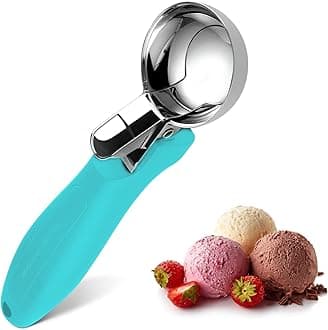Ice Cream Scoop, Large Cookie Scoop with Ergonomic Soft Grip Handle, Heavy Duty Multifunctional Baking Scooper for Sundaes, Cupcake, Dough, Protein Balls and Meatballs (1, Lake Blue)