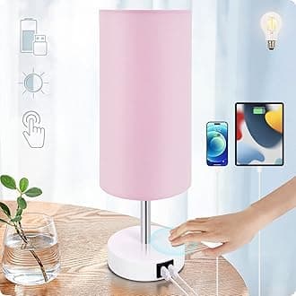 Yarra-Decor Desk Lamp with USB Port, Touch Control Desk Lamp with 3 Levels Brightness, Bedside Table Lamp with Round Pink Shade for Bedroom, Living Room, Dorm, Home Office