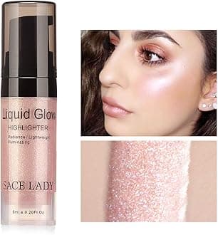 SACE LADY Shimmer Pearl Liquid Highlighter Makeup Ultra-Smooth Radiant Illuminator Face Cheekbones Glow Makeup,Travel Size Mini 6ml/0.20Fl Oz (2.Rose Gold)