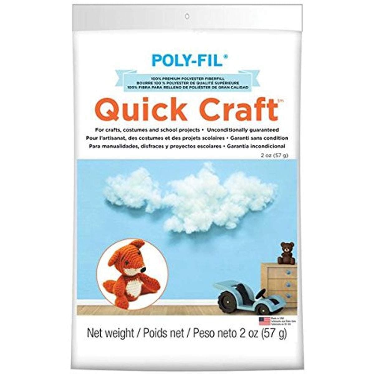 Fairfield Poly-Fil Quick Craft Fiberfill, Polyester Stuffing for Projects, Crafts, and Costumes, Washable, 2-Ounce Bag