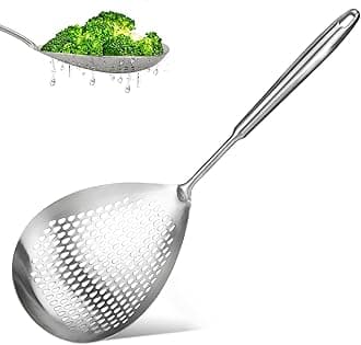 Aettechgd Skimmer Slotted Spoon, Length 17.3 in Diameter 7.5 in Pasta Strainer/Frying Spoon for Kitchen and Colander, Top-notch Steel Spider Strainer/oil strainer for Cooking