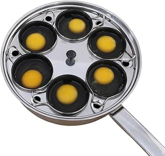 6 Cups Egg Poacher Pan - Stainless Steel Poached Egg Cooker – Induction Cooktop Egg Poachers Cookware Set with 4 Nonstick Large PFOA FREE Egg Poacher Cups and Silicone Spatula