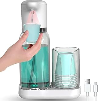 Luvan Automatic Mouthwash Dispenser for Bathroom, 25oz(750ml) Smart Mouthwash Dispenser with Cup Holder, Infrared Sensor and 2 Dispensing Levels, Rechargable Mouth Pumb Dispenser for All Age Groups