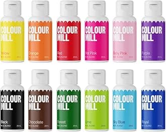Colour Mill Oil Blend Food Colouring Set Kickstarter – Next Generation Food Colours: Yellow, Orange, Red, Hot Pink, Baby Pink, Purple, Blac, Chocolate, Forest, Lime, Sky Blue, Royal – Set 12 x 20 ml