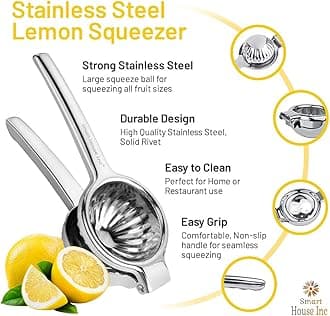 SP HOME GOODS Smart House Inc Extra-Large Stainless Steel Lemon Squeezer - Manual Fruit Juicer with Seeds and Pulp Filter - Metal Juicer Press for Juicing Lemons, Limes, Oranges, and Pomegranate