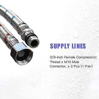 16-Inch Faucet Hose Braided Stainless Steel Long Flexible Faucet Supply lines Sink Hose Extension 3/8-Inch Female Straight Compression Thread x M10 Male Supply Hose Replacement，Lead Free (1 Pair