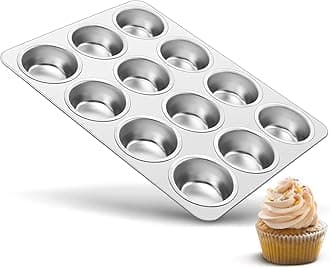 12-Cup Muffin Pan, Stainless Steel Muffin Tin Metal Cupcake Baking Pan for Oven, Regular Size & Non Toxic, Easy Clean & Dishwasher Safe