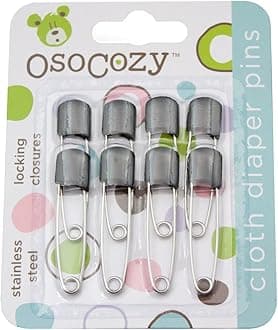 OsoCozy Diaper Pins - Black, Sturdy Stainless Steel with Safe Locking Closures, 8 Count