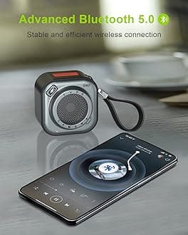 EWA Mini Wireless Bluetooth Speaker with Lanyard and Bass Radiator, Original Camera Shape, for TF Card, Small, But High Volume, Portable, for Home, Parties, Travel, Outdoor, Black