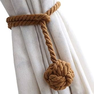 Melaluxe 2 Pack Curtain Tiebacks - Heavy Duty Curtain Rope Tieback, Handmade Rural Decorative Curtain Holdbacks (Light Coffee)