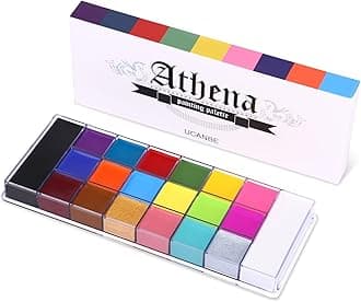 20 Color Athena Face Body Paint Oil - Large Pan Black & White, Professional Non Toxic SFX Makeup Palette, Hypoallergenic Face Painting Pallet for Art, Theater, Halloween, Parties and Cosplay