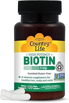 Country Life Biotin High Potency, 5mg, 120 Count, Certified Gluten Free, Certified Vegan, Verified Non GMO