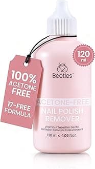Beetles Nail Polish Remover - Non-Acetone, Fingernail Polish Remover for Natural Nails, Gentle & Natural Formula with Aloe Vera, Glycerin, Keratin with Controllable Bottle Mouth (4.06Fl Oz/120ML)