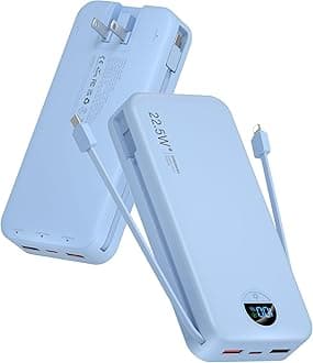 Portable Charger Power Bank, 20000mAh 22.5W USB C Fast Charging with Built-in Cables & Wall Plug, External Battery Pack with LED Display, Travel Essentials for iPhone, iPad, Samsung Blue