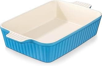 MALACASA 4.4 QT Baking Dish, 9x13 Large Casserole Dish for Oven, Ceramic Baking Pan, Rectangular Lasagna Pan Deep with Handles for Baking, Durable Microwave Oven Safe, Blue, Series BAKE-BAKE