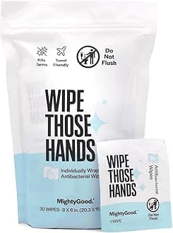 MightyGood Wipe Those Hands Individually Wrapped Antibacterial Wipes (30) Fragrance and Alcohol Free