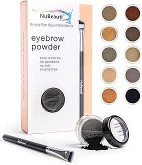 Natural Eyebrow Powder Kit - Mica Brow Makeup With Professional Angled Brush - 10 Natural Shades - No Parabens or Chemicals - Eyebrow Shaper