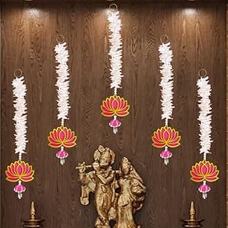 5 Pc Long Pink Lotus Gajra Jhumki Latkan Wall Hanging Gift Decorative Showpiece for Diwali Ganesh Chaturthi Pooja Home Wall Decor Temple Wedding Stage Decoration