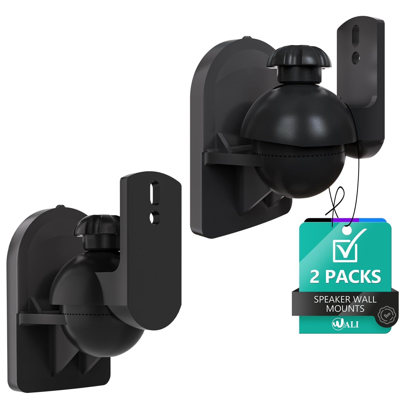 WALI Speaker Wall Mount, Surround Sound Speaker Stand with Adjustable Swivel Tilt Angle, Small Bookshelf Speaker Mount for Living Room, Home Theater, Hold up to 7.7 Lbs, (SWM202), 2 Pack, Black