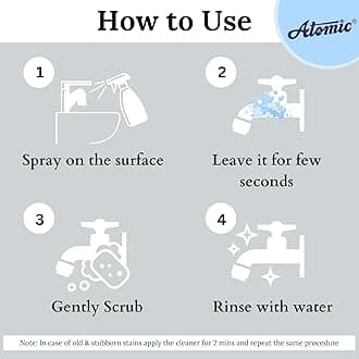 Atomic Tap Cleaner for Bathroom & Kitchen Fittings | Taps | Sinks | Showers Remove Limescale Stains | Hard Water Scaling and Soap Scum (250 ml Bottle)